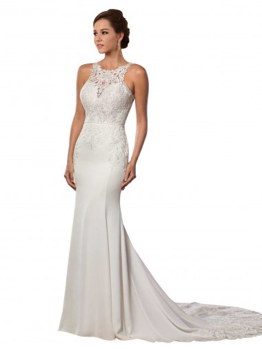 Online Modern Deep V-Neck Sheath Lace Wedding Dress with Open V-Back