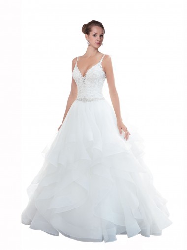 Online Spaghetti Straps Ball Gown Beach Wedding Dress with Lace Bodice