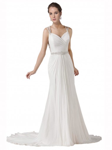 Online Sweetheart Sheath Chiffon Beach Wedding Dress with Beaded Belts