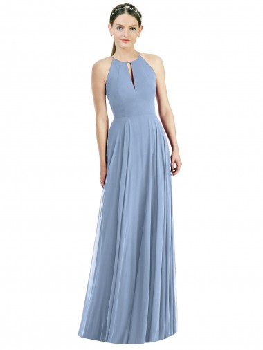 Online Keyhole Halter Chiffon Maxi Bridesmaid Dress