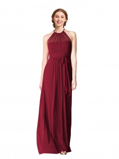 Online Halter Neck Chiffon Bridesmaid Dress with Shirred Bodice