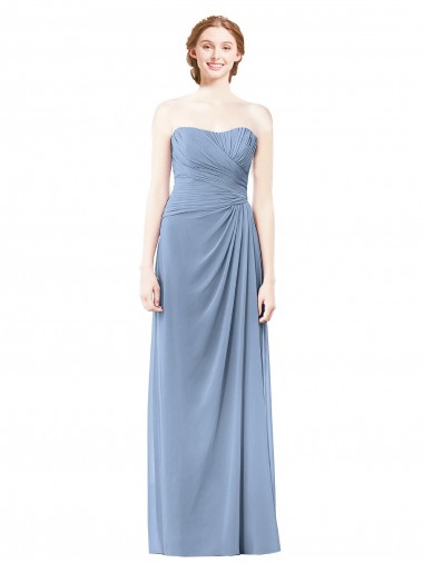 Online Strapless Long Chiffon Bridesmaid Dress with Sweetheart Neckline