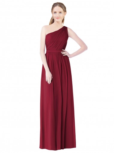 Online One Shoulder Full Length Long Chiffon Bridesmaid Dress.