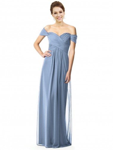 Online Off the Shoulder Chiffon Bridesmaid Dress with Draped Bodice