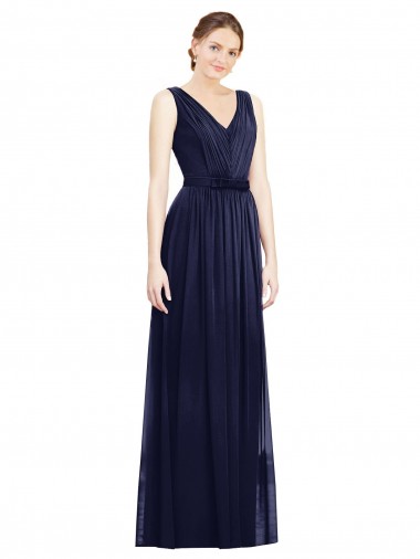 Online Full-Length V-Neck Lux Chiffon Bridesmaid Dress with V-Back