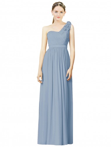 Online Flower Shoulder Draped One Shoulder Chiffon Bridesmaid Dress