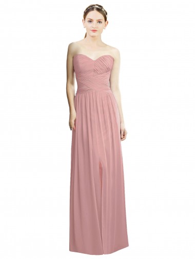 Online Crossover Draped Sweetheart Chiffon Formal Bridesmaid Dress with Front Slit