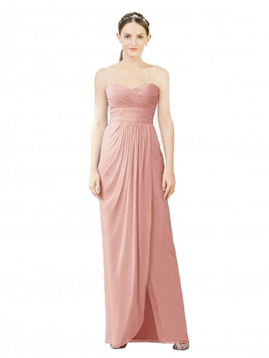 Online Strapless Sweetheart Long Chiffon Wrap Bridesmaid Dress