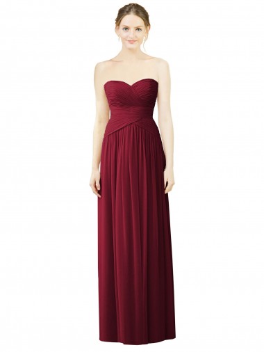 Online Draped Full Length Strapless Chiffon Bridesmaid Dress