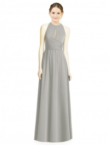 Online Draped Keyhole Long Chiffon Bridesmaid Dress