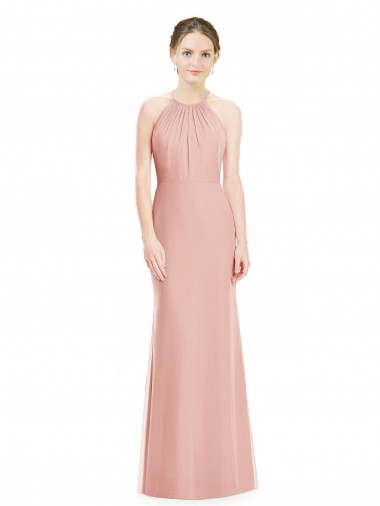 Online Halter Neck Trumpet Chiffon Bridesmaid Dress