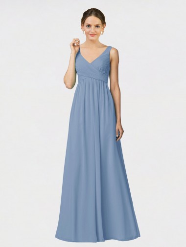 Online Long Chiffon Bridesmaid Dress with Sweetheart Neckline and Wide Straps