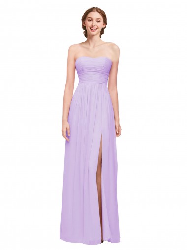 Online Strapless Mermaid Chiffon Bridesmaid Dress WITH High Side Slit and Ruffles