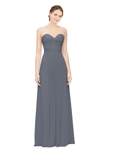 Online Twisted Waist Pleats Sweetheart Long Chiffon Bridesmaid Dress
