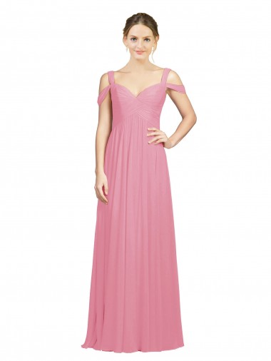 Online Sweetheart Long Chiffon Bridesmaid Dress with Off the Shoulder Straps
