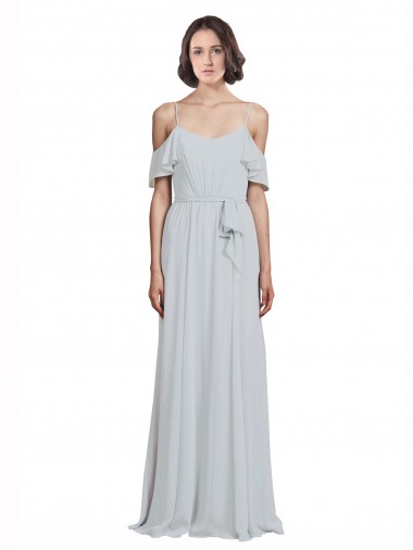 Online Off the Shoulder Spaghetti Strap Long Chiffon Bridesmaids Dress