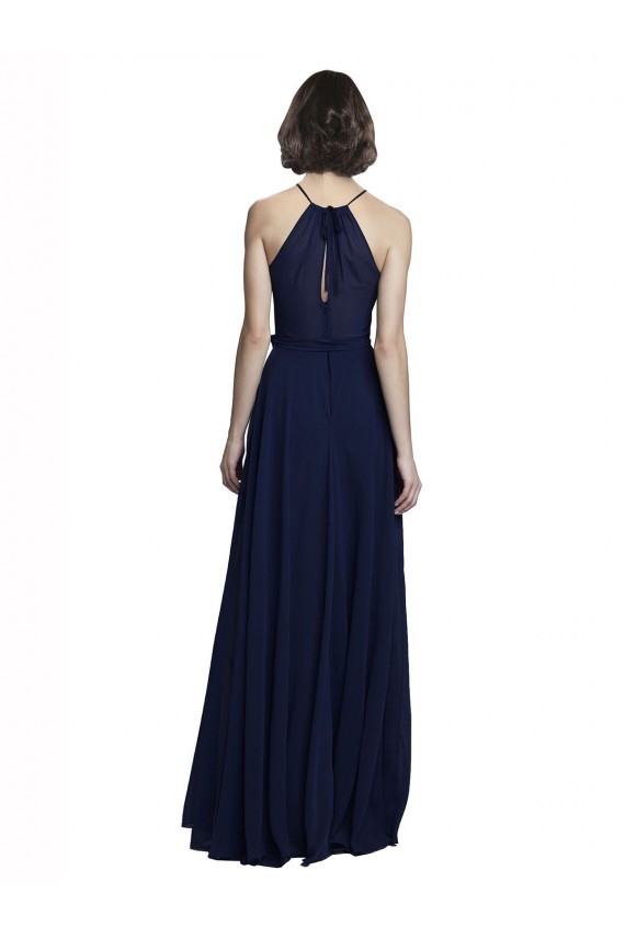 High Neckline Floor Length Chiffon Bridesmaid Dress with Belt