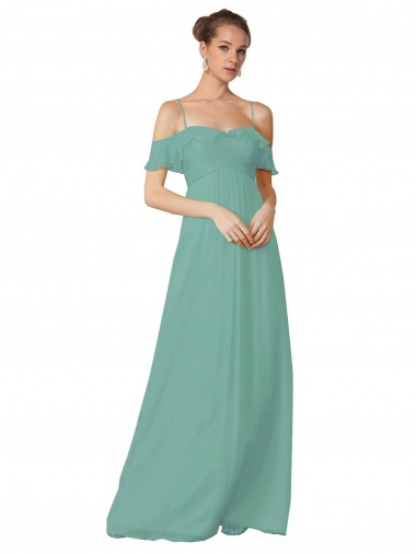 Online Hand-Ruched Chiffon Bridesmaid Dress with Flutter Sleeves
