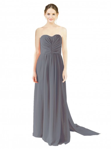 Online Long Chiffon Bridesmaid Dress with Sweetheart Neckline and Flowing Back