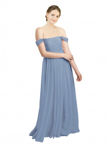 Online Long Floor Length Chiffon Bridesmaid Dress with Fluttering Off the Shoulder Straps