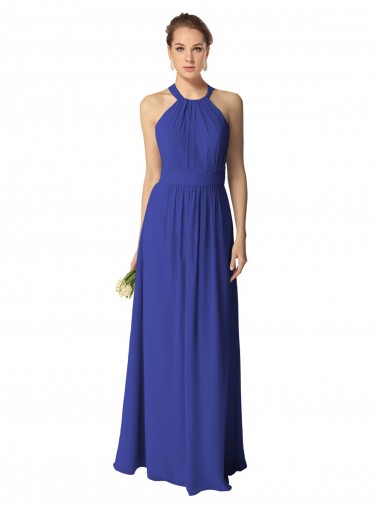 Online Long Full Length Chiffon Halter Bridesmaid Dress
