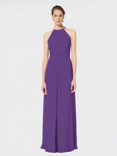Online Long Chiffon Spaghetti Strap Halter Bridesmaid Dress