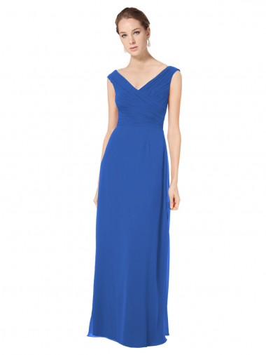 Online Long Chiffon Strapless Bridesmaid Dress with Wide Front and Back V-Neckline