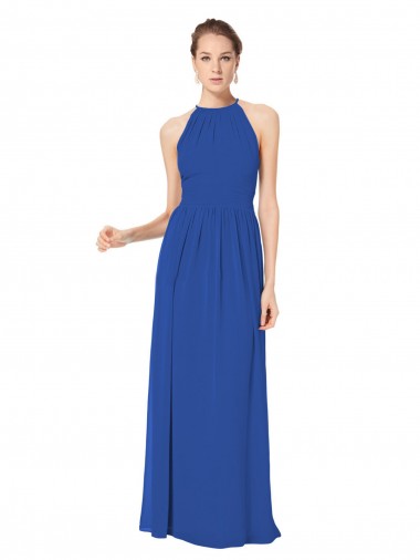 Online Long Chiffon High-Neck Sleeveless Bridesmaid Dress