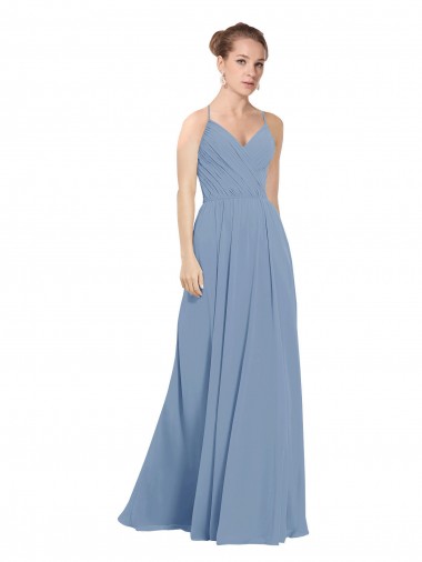 Online Chiffon Bridesmaids Dress with Draped V-Neck Bodice and Keyhole Back