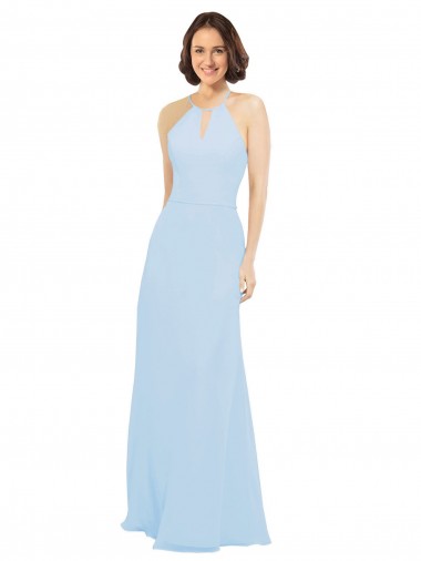 Online Floor Length Chiffon Bridesmaids Dress with Front Keyhole Neckline