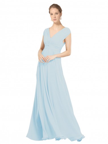 Online Chiffon Bridsmaids Dress with V-Neckline and Tie V Back
