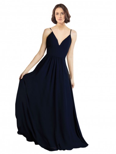 Online Simple Chiffon Bridesmaid Dress with Deep V-Neckline