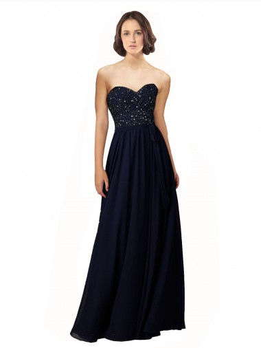Online Long Chiffon Sweetheart Neckline Bridesmaid Dress with Beading