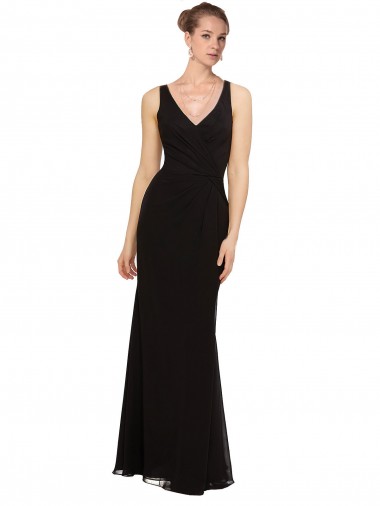 Online Open V-Back Chiffon Bridesmaids Dress with V-Neckine