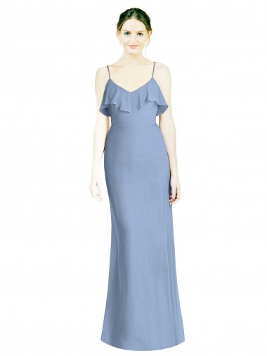 Online Deep Open Back Long Chiffon V-Neck Bridesmaid Dress