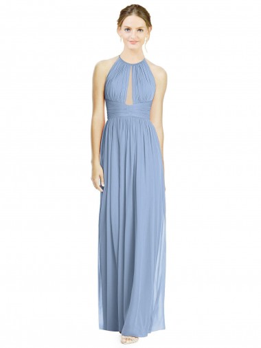 Online Open Back Long Chiffon Halter Bridesmaid Dress