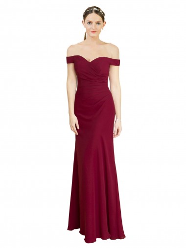 Online Off the Shoulder Long Chiffon Bridesmaid Dress / Prom Dress with Pleats