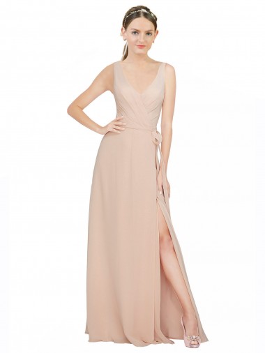 Online Chiffon Bridesmaids Dress with Matching Chiffon Tie Sash