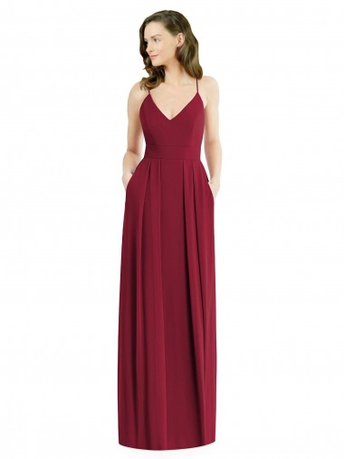 Online Pleated Skirt Chiffon Maxi Bridesmaid Dress with Pockets