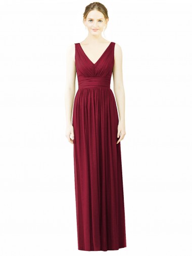 Online V-Neck Full-Length Sleeveless Low Back Chiffon Bridesmaid Dress
