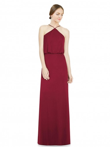 Online Sleek Halter Neck A-Line Chiffon Bridesmaid Dress
