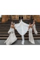 Chiffon Long Champagne Bridesmaid Dresses with Sexy High Slit and Front Ruffles