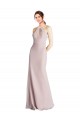 Long Slim Chiffon Bridesmaid Dress with Ruffled Waist and Keyhole