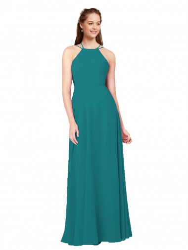 Online Simple Chiffon Bridesmaid Dress with High Halter Neckline