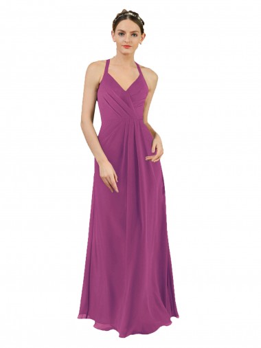 Online Sassy Chiffon Bridesmaid Dress with Halter Neckline