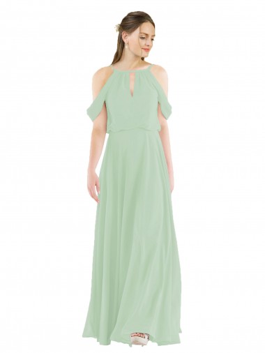 Online Off-the-Shoulder Long Chiffon Beachy Bridesmaid Dress