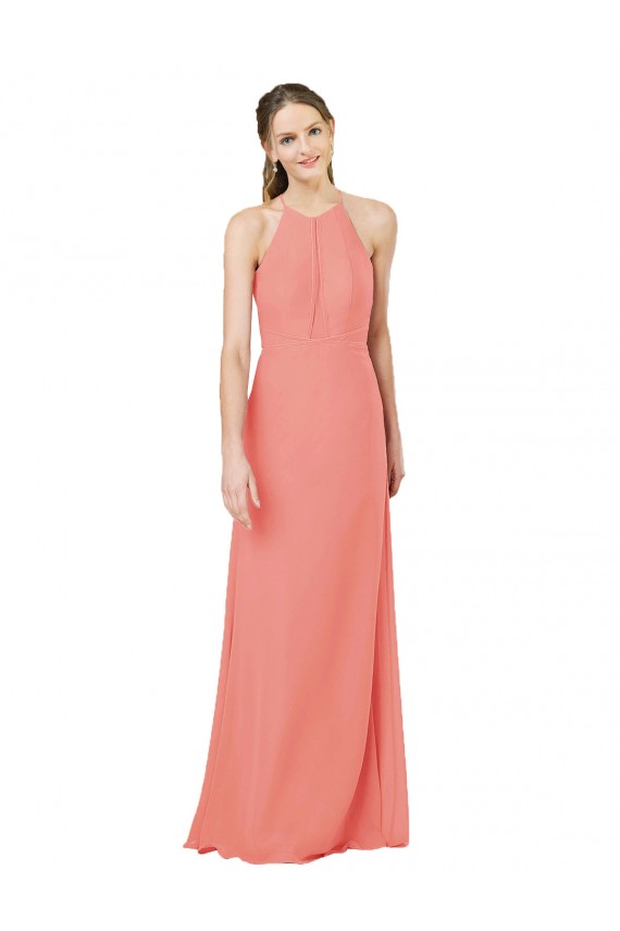 Modern Long Chiffon Bridesmaid Dress with Keyhole Back