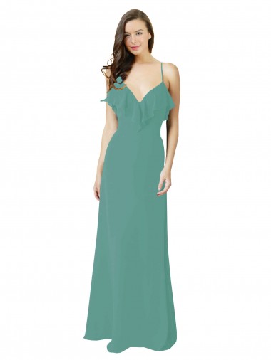 Online Full Length Chiffon Bridesmaid Dress with Ruffled V-Neckline