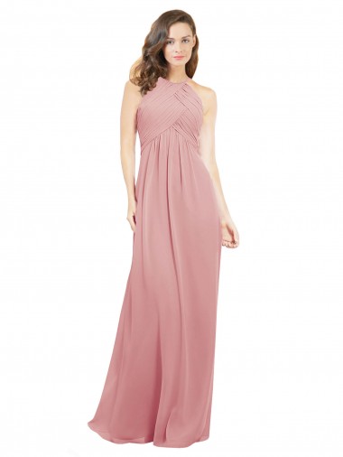 Online Chiffon Bridesmaids Dress with Draped Bodice and Keyhole Back