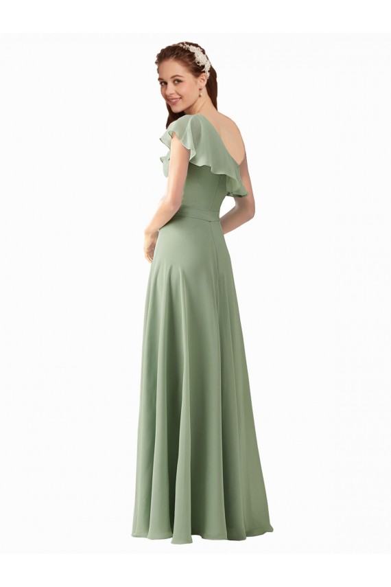 Chiffon Bridesmaids Dress with Ruffles Flutter Sleeves